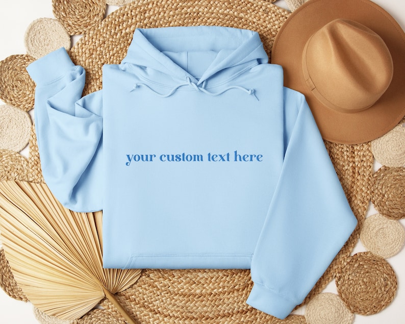 EMBROIDERED Custom Text Hoodie in light blue, Personalized Hoodie, Personalized Gift for Bride, Custom Text Pullover, Gift For Mom