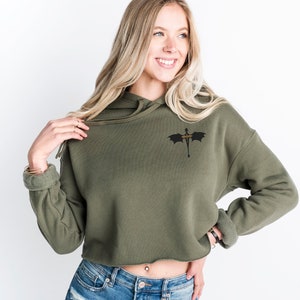 Geborduurde Double Dragon Crop Hoodie, Bookish Hoodie, Book Lover Gift, Romantasy Borduurdraken