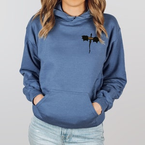 Embroidered Forth Wing Dragon Unisex Hoodie in indigo blue