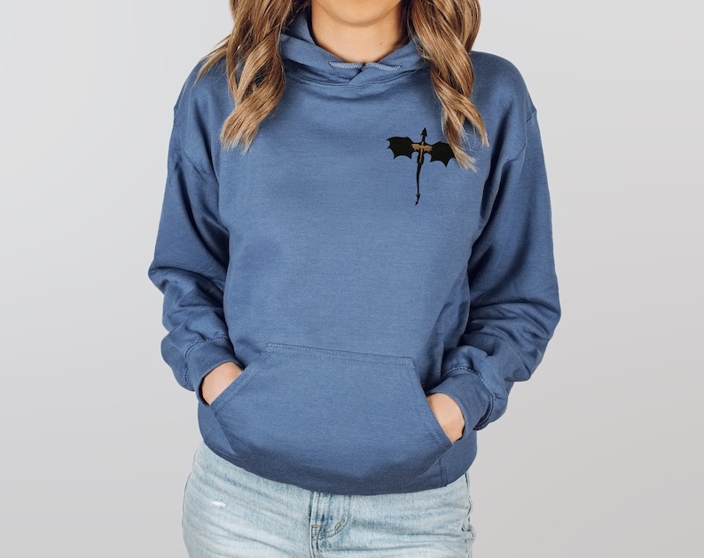 Embroidered Forth Wing Dragon Unisex Hoodie in indigo blue
