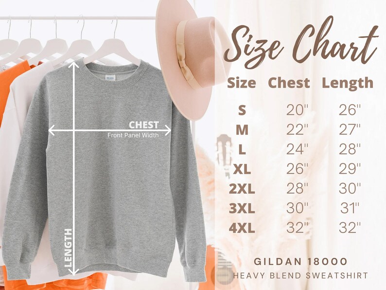 Unisex Sweatshirt Size chart guide
