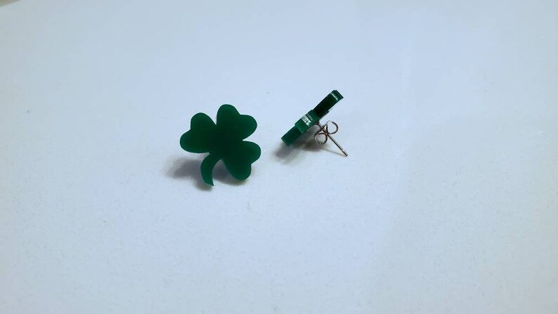 St. Patrick's Day Clover Stud Earrings, Laser Cut Jewelry, Acrylic Stud Earrings, Irish Earrings, Four Leaf Clover Celtic Earrings, St Patty image 8