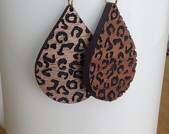 Wooden Leopard Print Earrings, Drop Earrings, Laser Engraved Earrings, Wood Earrings, Valentines Day Gift for Her