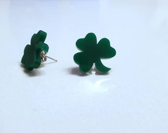 St. Patrick's Day Clover Stud Earrings, Laser Cut Jewelry, Acrylic Stud Earrings, Irish Earrings, Four Leaf Clover Celtic Earrings, St Patty