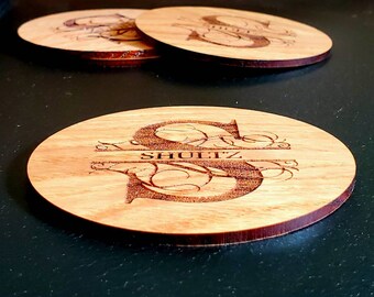 Engraved Wood Coasters, Family Name Decor, Personal Home Decor, Engraved Coasters, Wedding Gift, Anniversary Gift for Couple