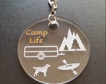 Acrylic Camp Life Keychain, Customized Key Chain for Camper Keys, RV Camper Gift, Camping Gift, Outdoor Lover Gift, Camping Accessories