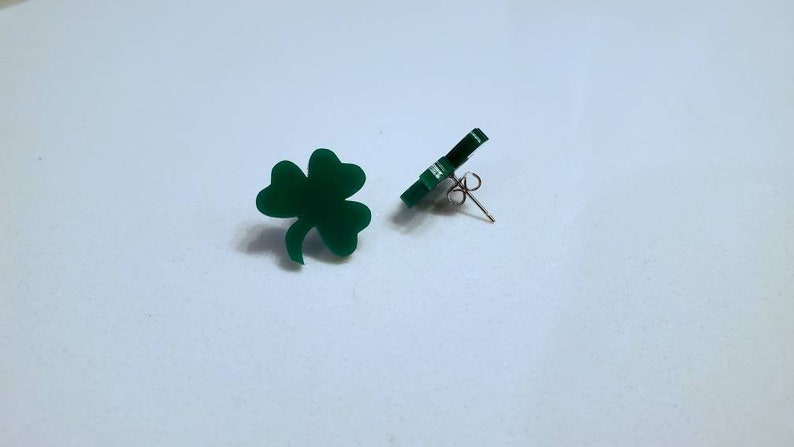 St. Patrick's Day Clover Stud Earrings, Laser Cut Jewelry, Acrylic Stud Earrings, Irish Earrings, Four Leaf Clover Celtic Earrings, St Patty image 9
