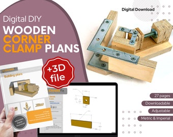 Abrazadera de esquina Planos digitales. Aprenda a hacer esta plantilla para trabajar la madera gracias a los planos de construcción en PDF y los planos en 3D. Planes de carpintería para principiantes.