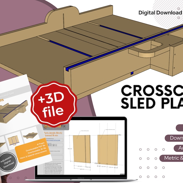 Traîneau transversal pour banc de scie. Plan du bâtiment PDF de qualité + plan 3D ajustable pour répondre à vos besoins. De nombreuses fonctionnalités ! Plans de menuiserie pour débutants