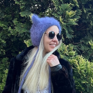 Cat bonnet in color DENIM - Mohair cat hat