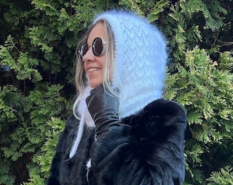 Cappuccio in maglia di mohair BIANCO sporco - Passamontagna invernale largo da donna