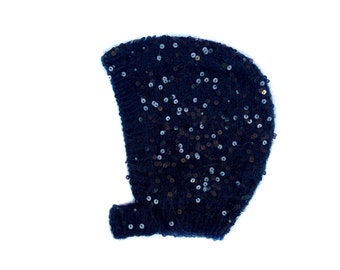 Black aviator hat - Winter knit adult bonnet - Mohair balaclava - Chunky knit hat for women