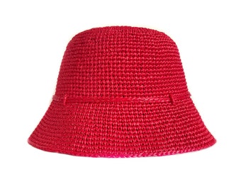 Sombrero tipo pescador de rafia en rojo - Sombrero panamá unisex