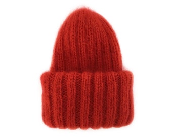 Cappello in mohair grosso - Berretto morbido in misto lana rossa