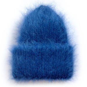 Chunky mohair double layer beanie hat - Color INDIGO