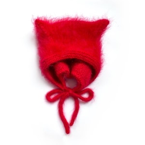 Winter mohair cat ear bonnet for adult - Color RED