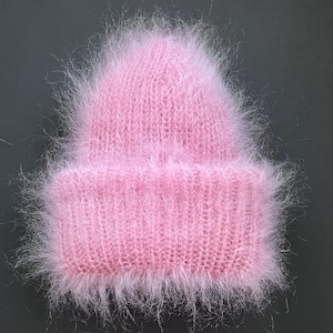 Mohair double layer beanie in color POWDER