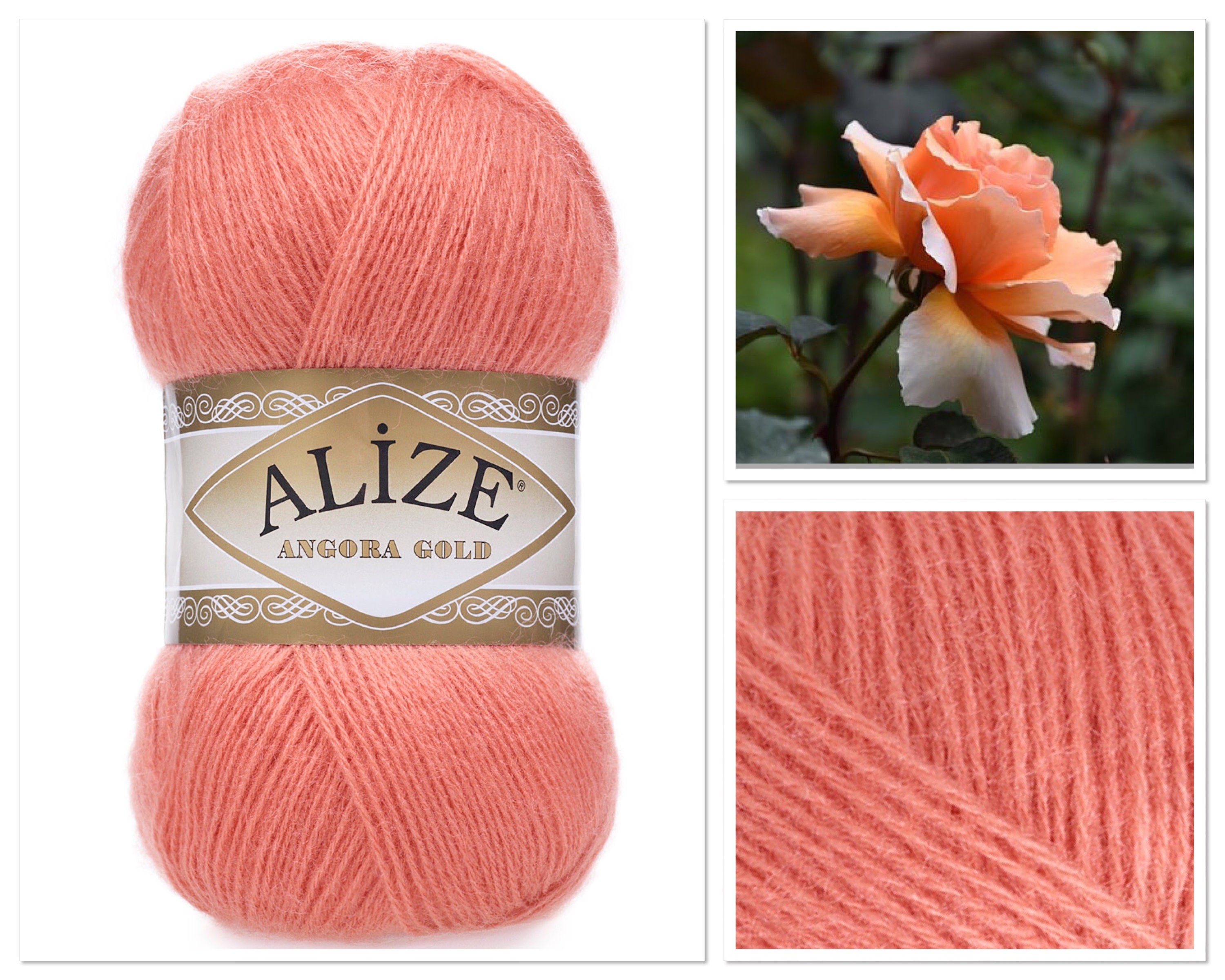 Coral yarn Alize Angora Gold Angora wool crochet yarn Etsy