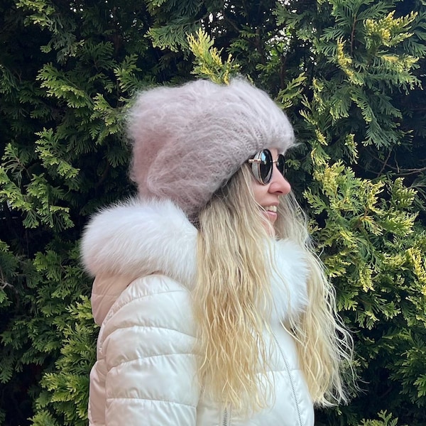 Grobstrick Mohair Beanie Mütze für Damen Winter in der Farbe NERZ