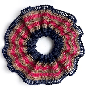 Knit striped scrunchie •   Raffia hair accessory • Color STARFISH