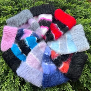 Cozy mohair beanie - Winter knit stripped beanie hat for men