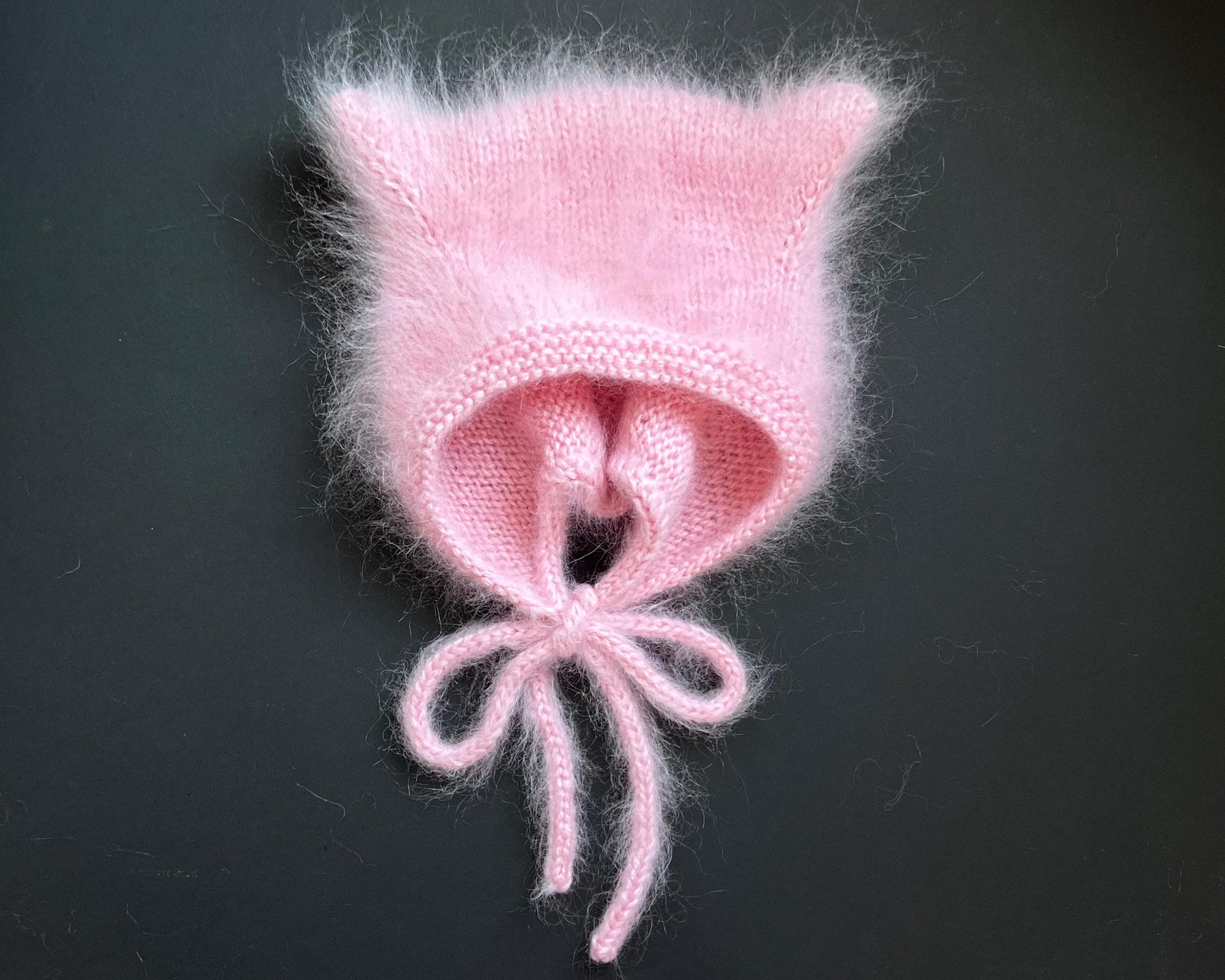 モヘアの猫帽子 - ピンク色の大人用ニットボンネット - Etsy 日本