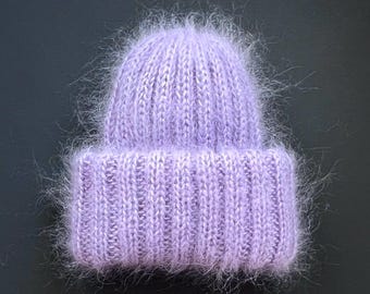 Lavender knit mohair beanie