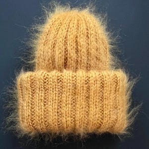 Mohair Beanie, Chunky Mohair Hat, Oversized Beanie, Orange