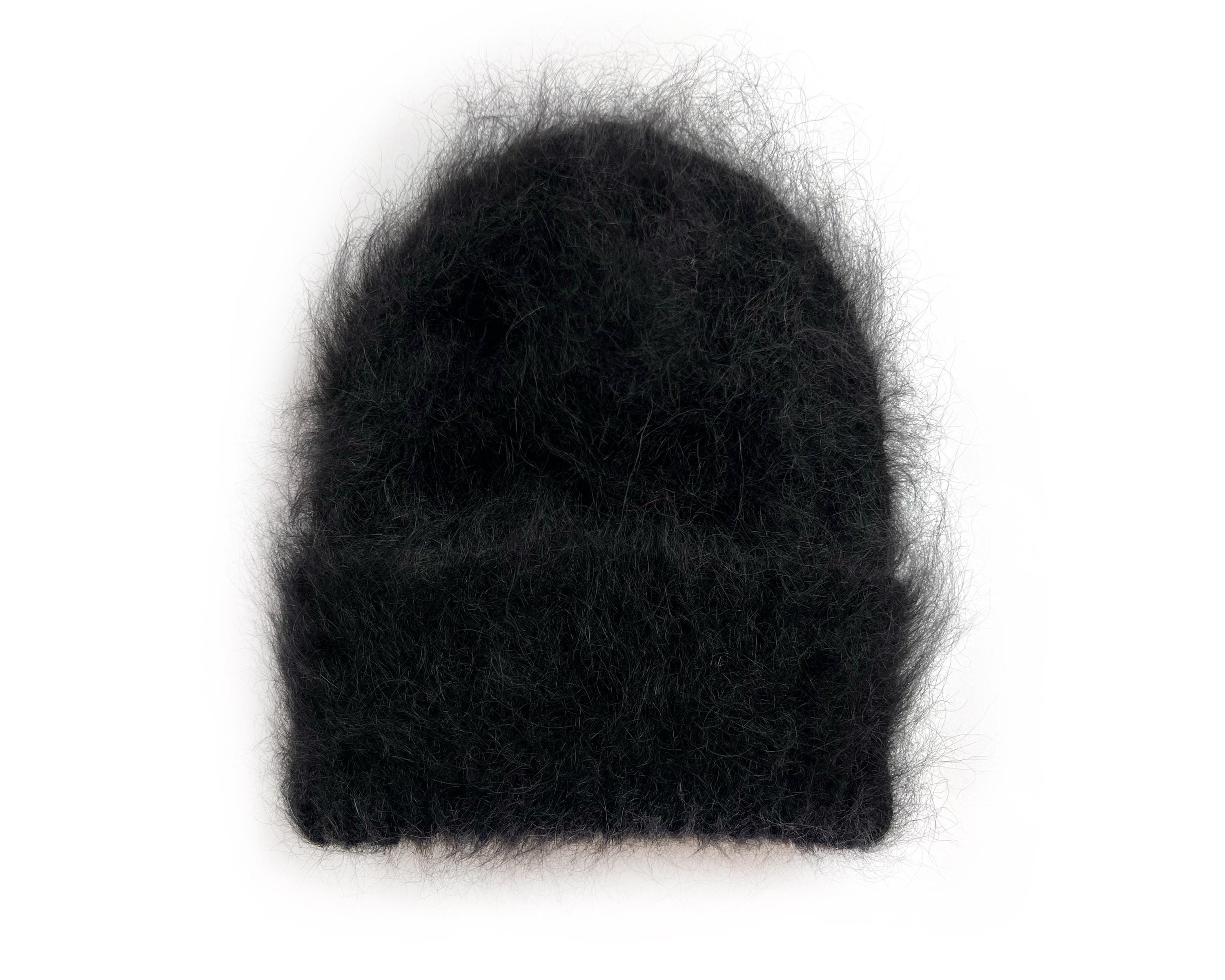Black Knit Slouchy Mohair Beanie - Etsy