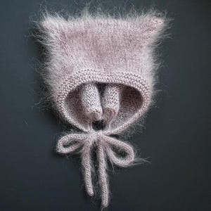 Mohair cat ear hat - Womens cat bonnet in color MINK