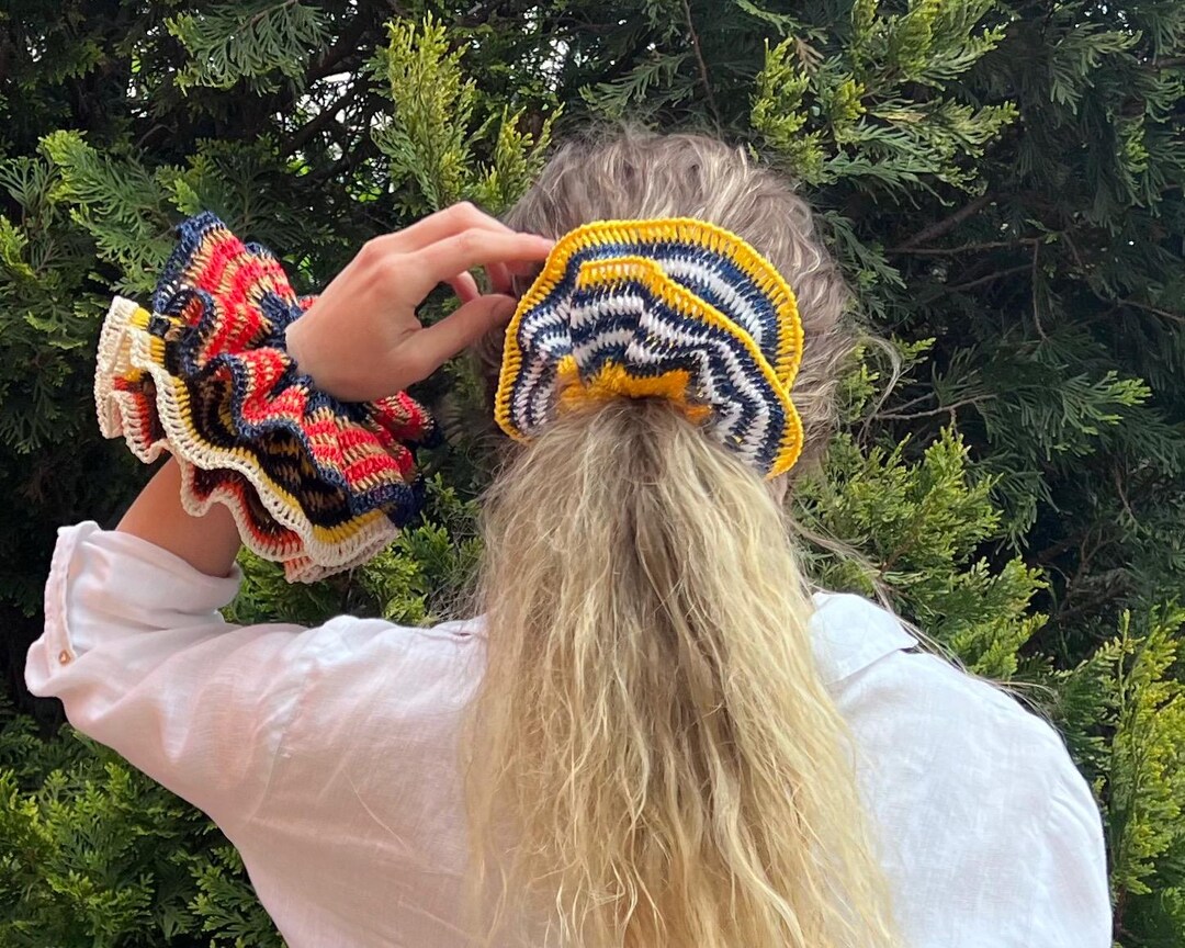 Oversized Raffia Scrunchies • Striped Crochet Scrunchies • Color