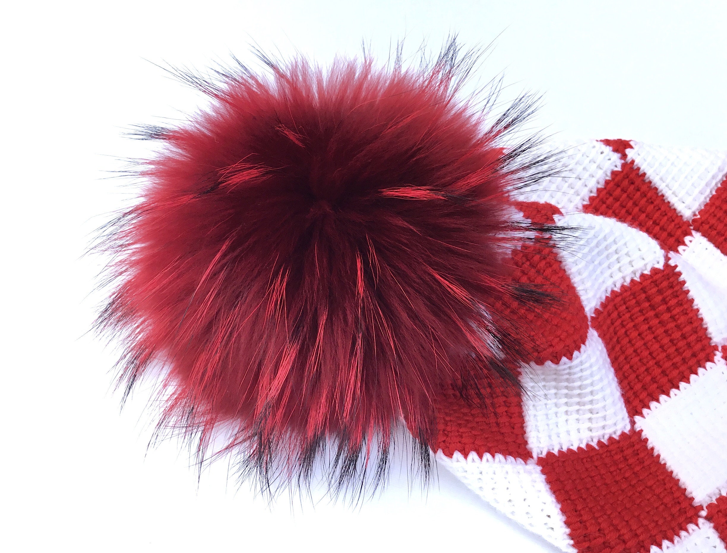 Red Pom Pom beanie women Wool Santa hat Knit winter hat Etsy