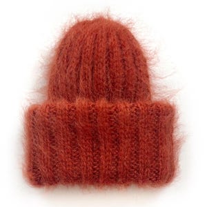 Womens mohair beanie in color TERRA - Chunky knit hat
