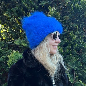 Royal blue slouchy mohair beanie