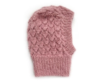 Pink Mohair knit hood - Hand knit balaclava