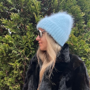 Chunky mohair beanie in mint