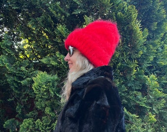 Slouchy mohair hat - Gorro rojo de invierno