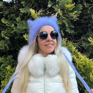 Mohair cat ear bonnet - Сolor SKY
