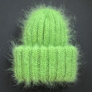 Chunky mohair beanie - Unisex winter beanie in color APPLE