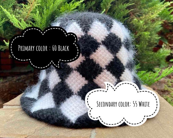 Mohair Checkered Black and White Hat Mohair Bucket Hat - Custom Mohair Hat - Chechered Black and  main image 3