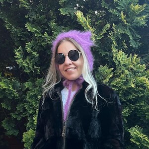 Mohair cat ears bonnet - Color ROSE