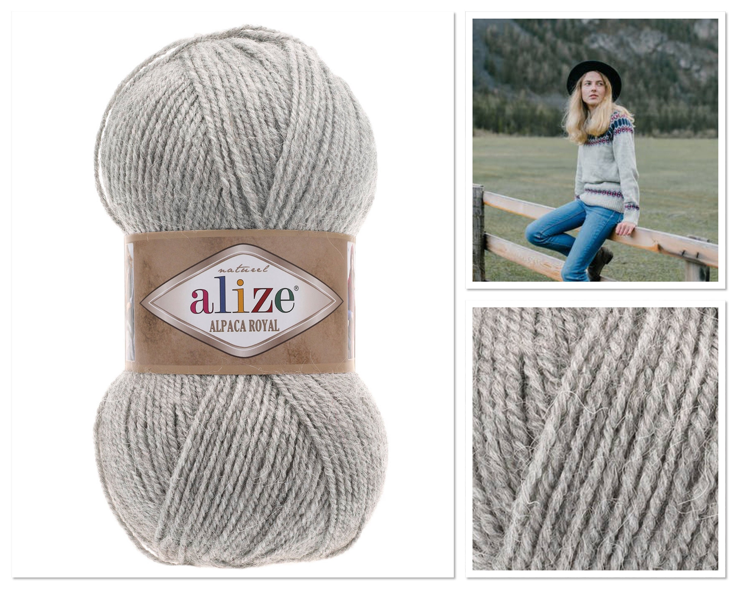 Melange grey yarn Alize Alpaca Royal Aran alpaca wool blend Etsy