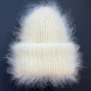 Chunky mohair double layer beanie - Brushed beanie in color CREAM