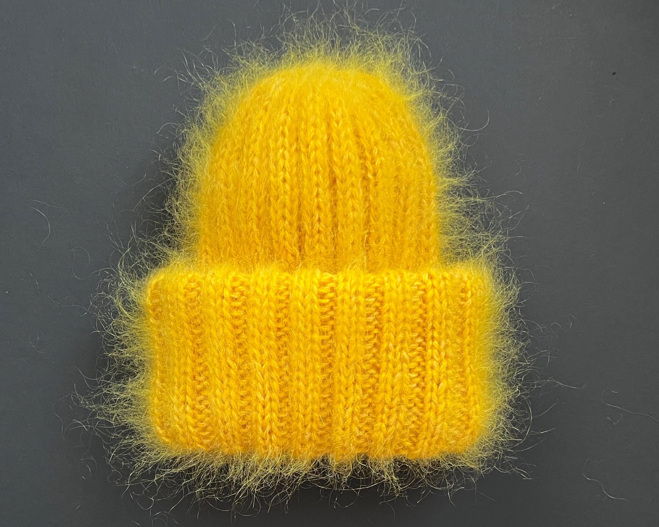 Hand Knit Mustard Mohair Beanie Chunky Mohair Beanie Hat - Hand Knit Mustard Beanie - Etsy main image 2
