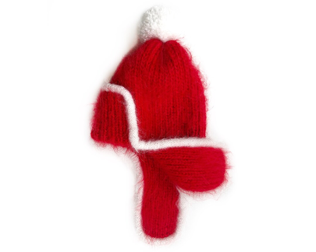 Aviator Hat Red Knit Hat With Ear Flap Mohair Winter Hat Men Ski Hat Etsy