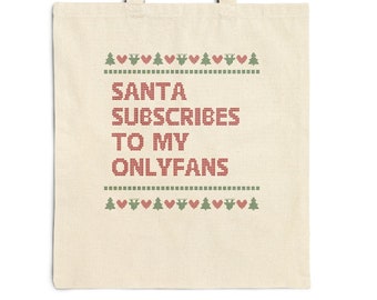 Bolsa de mano navideña divertida y grosera para mujer, regalo de compras navideñas divertido, citas navideñas traviesas y atrevidas, bolsa de algodón inapropiada