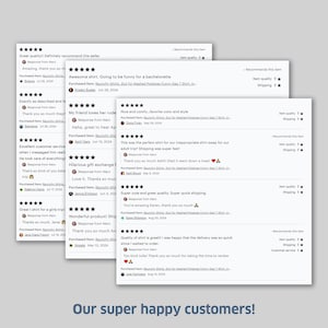 May include: A collage of customer reviews for a t-shirt with the text "Slut for Mashed Potatoes Funny Gag T-Shirt". The reviews are all five stars and include positive comments about the quality, shipping speed, and customer service.