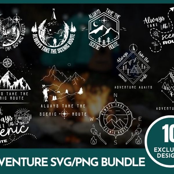 Immer Nehmen Sie die malerische Route Camping Reisen Abenteuer Wild Kompass Bundle SVG PNG