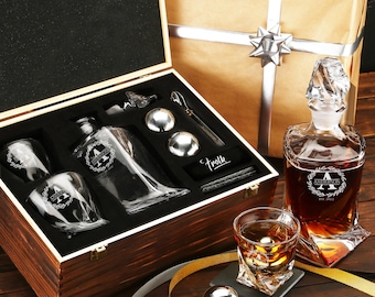 Personalized Whiskey Decanter & Stones Set - Housewarming Gift - Engraved Wedding, Birthday, Anniversary, Retirement Gift for Men, Groomsman