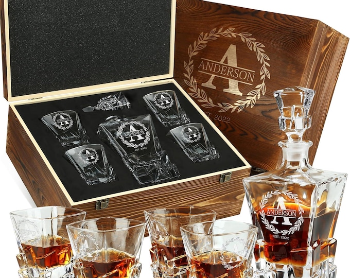 Engraved Iceberg Whiskey Decanter Set: Luxury Christmas Retirement Gift